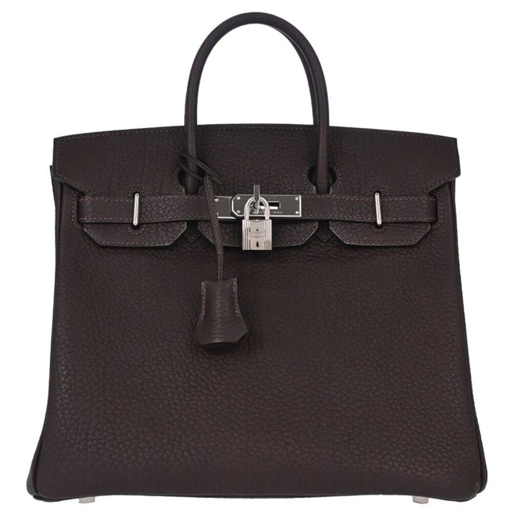 Hermes Hac Birkin Black Fjord With Palladium Hardware Brown Leather Handbag